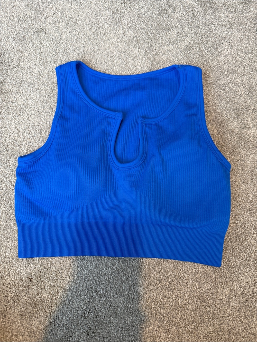 Ribbed Cutout Crop Tank Top - Electric Blue